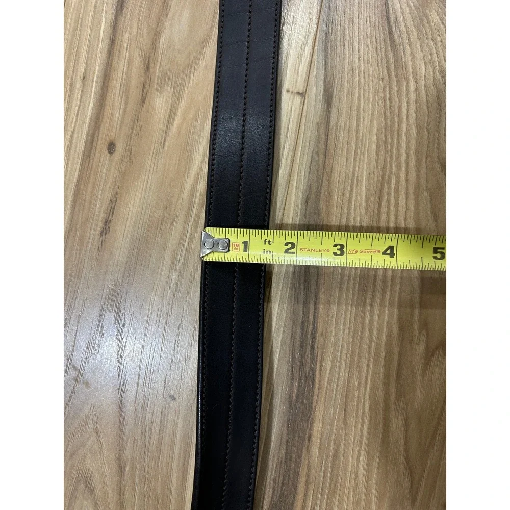 Shinola Leather Belt Mens 40 Dark Brown Double Stitch Silver Buckle USA Made